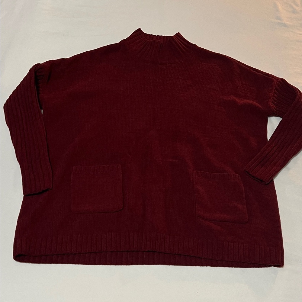 J Jill Burgundy Mock Neck Chenille Sweater